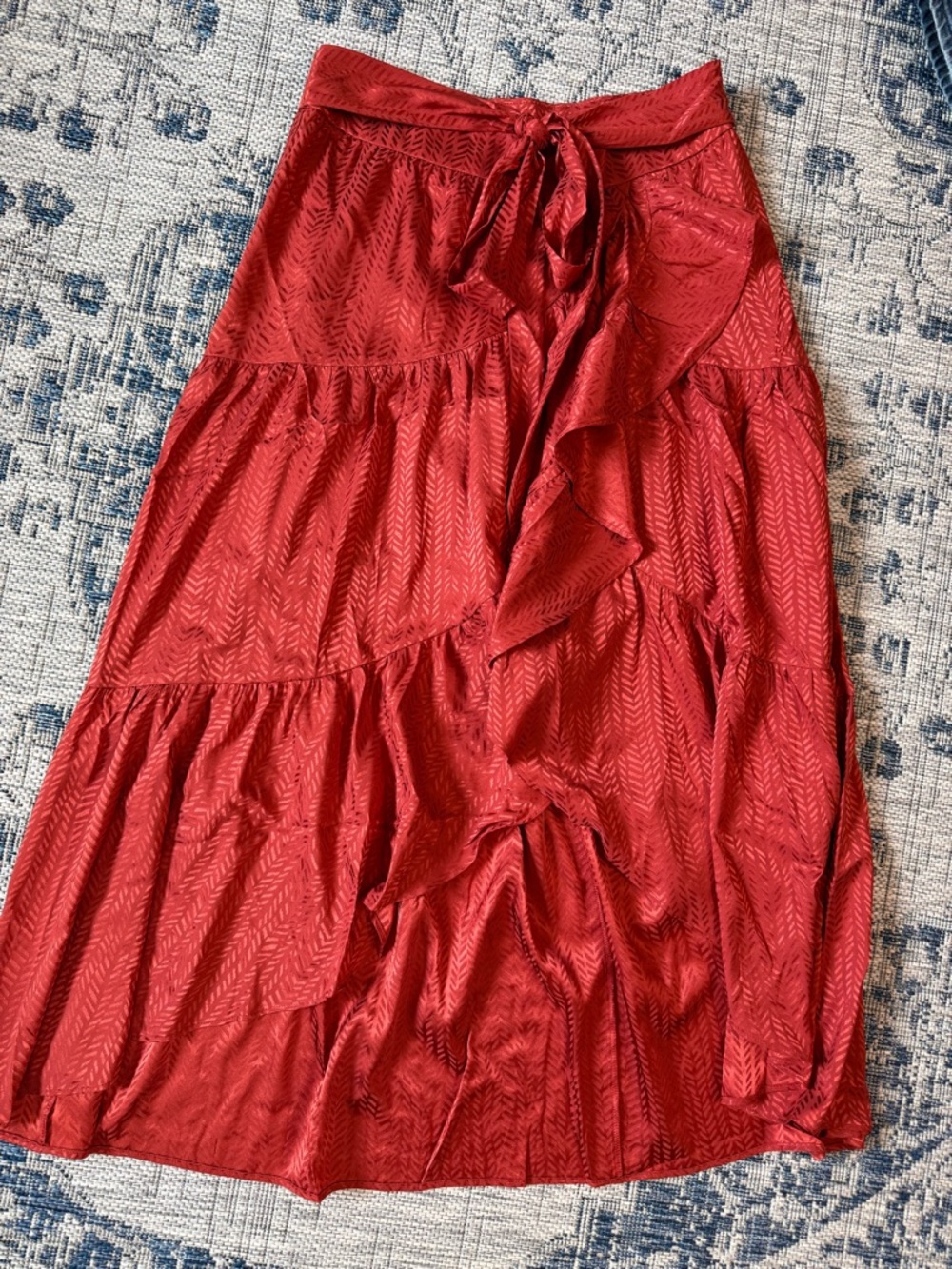 Express Red Tiered Wrap Maxi Skirt